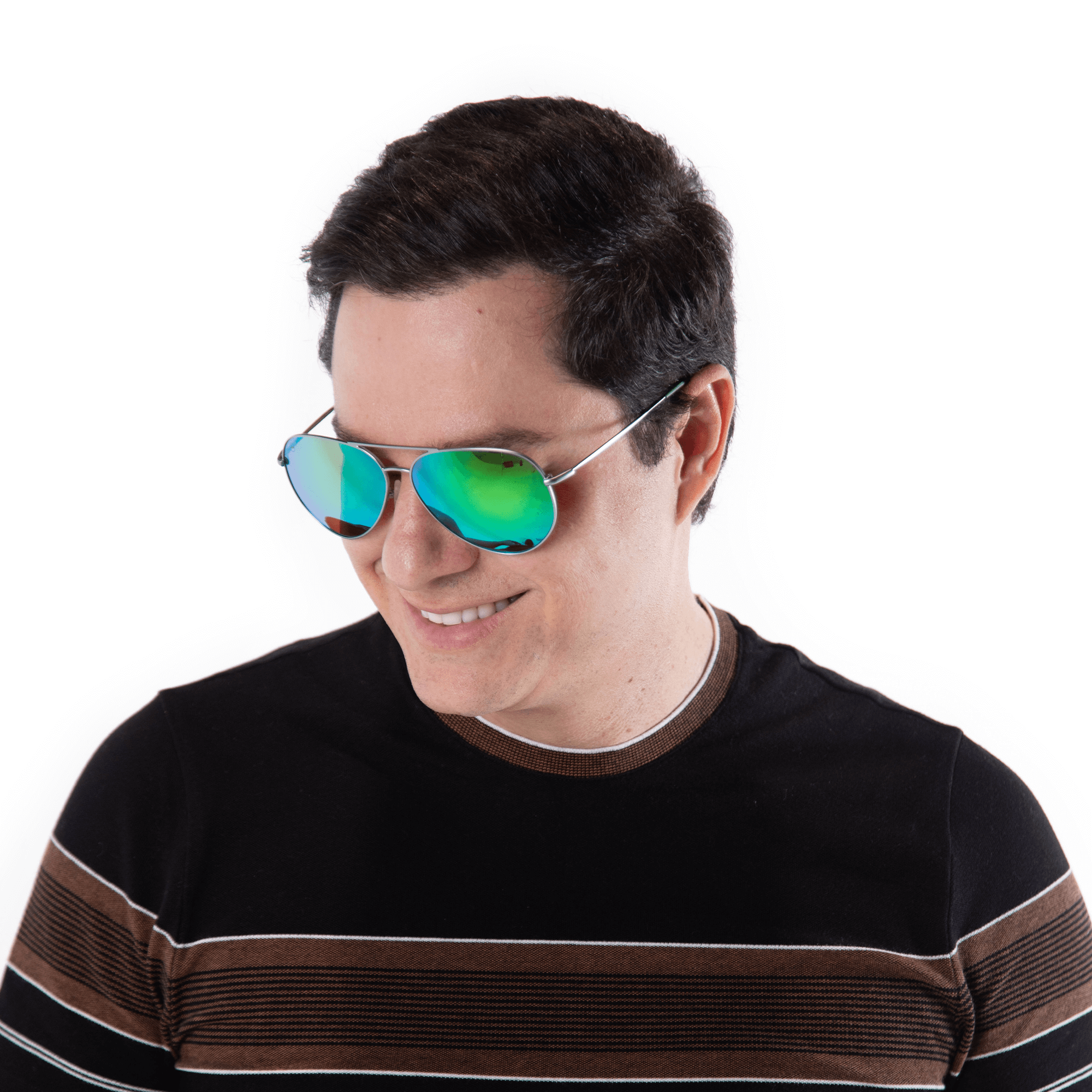 A male model wearing Bodacious Lime sunglasses, size medium.
