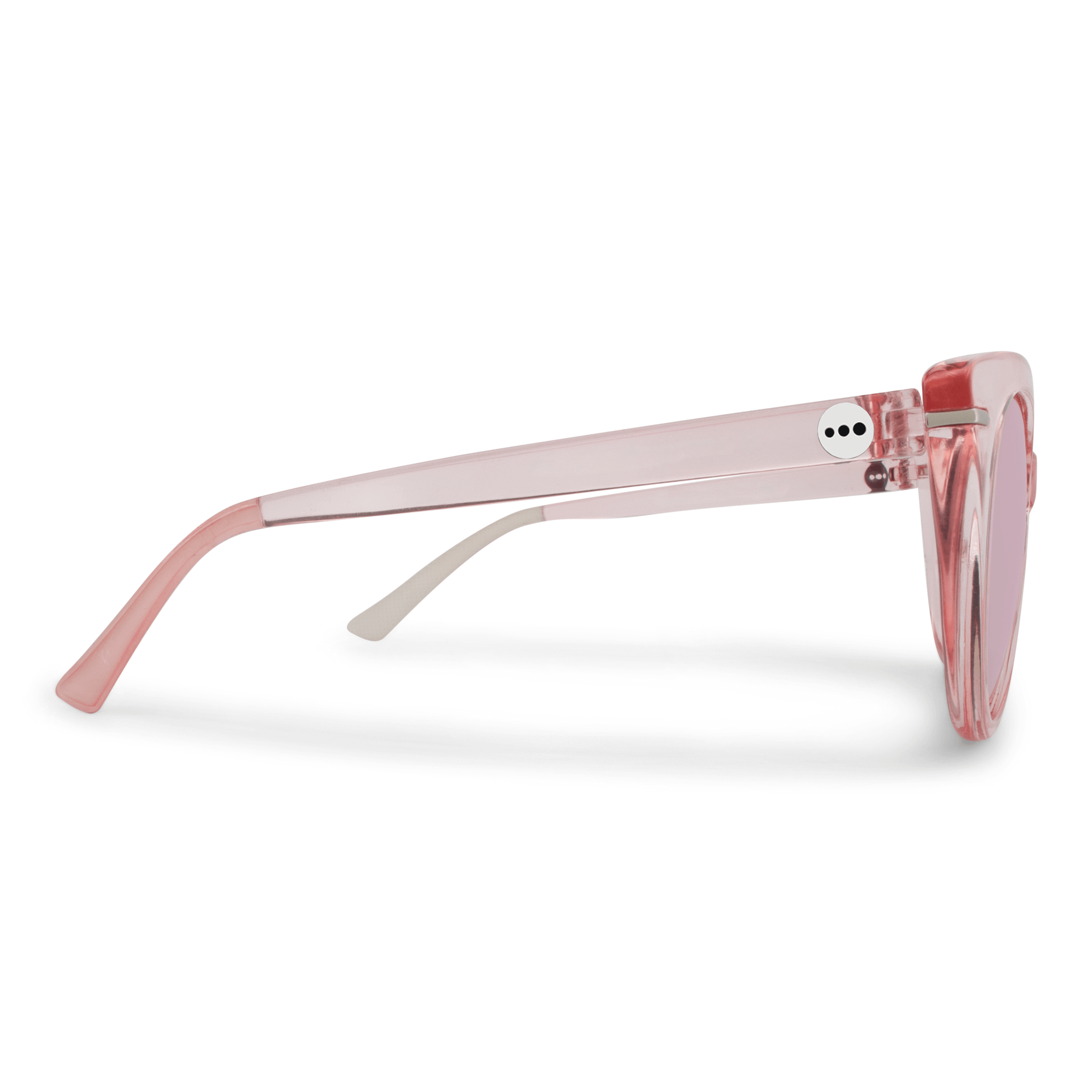 Calypso Cranberry sunglasses, size large-XL, side view.