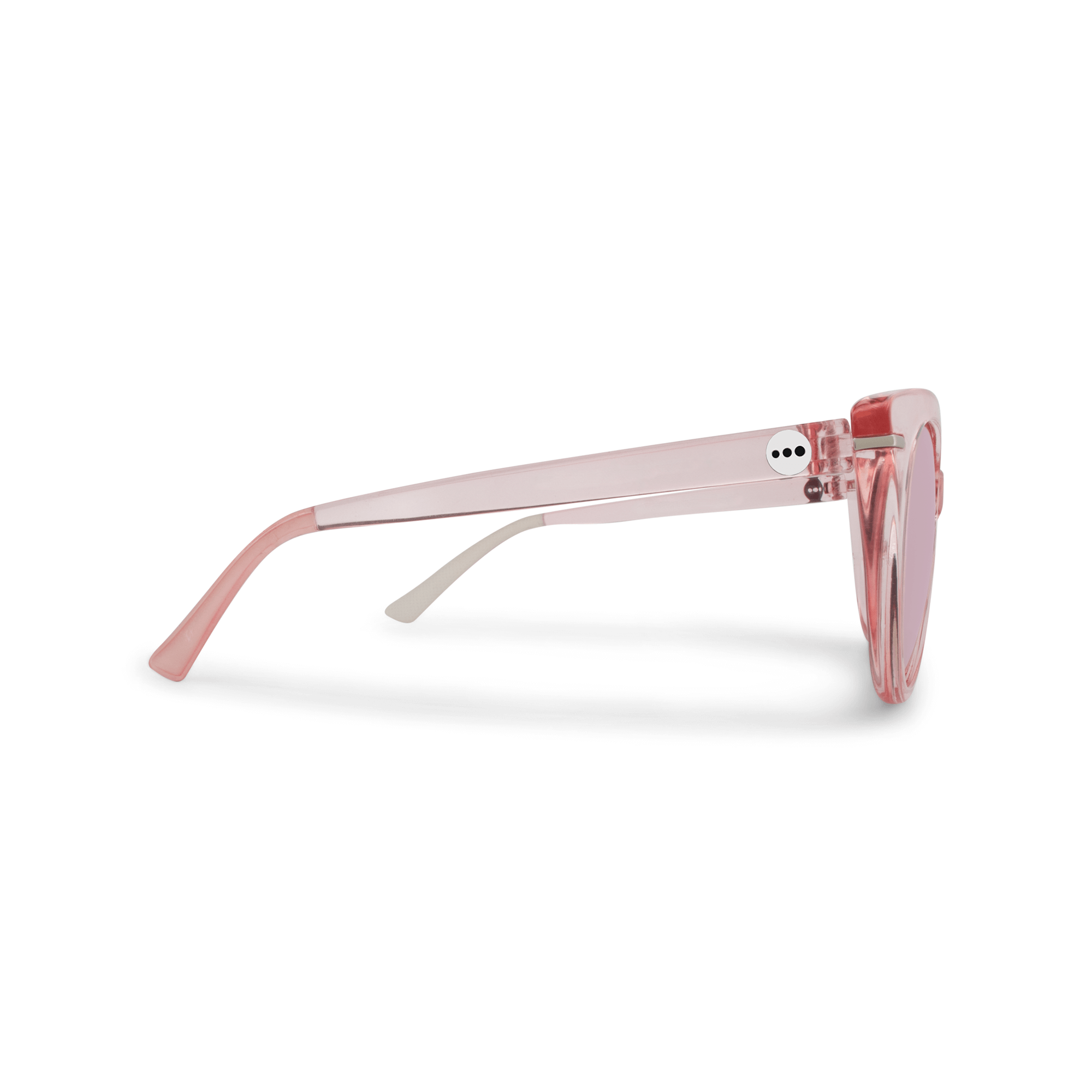Calypso Cranberry sunglasses, size small, side view.