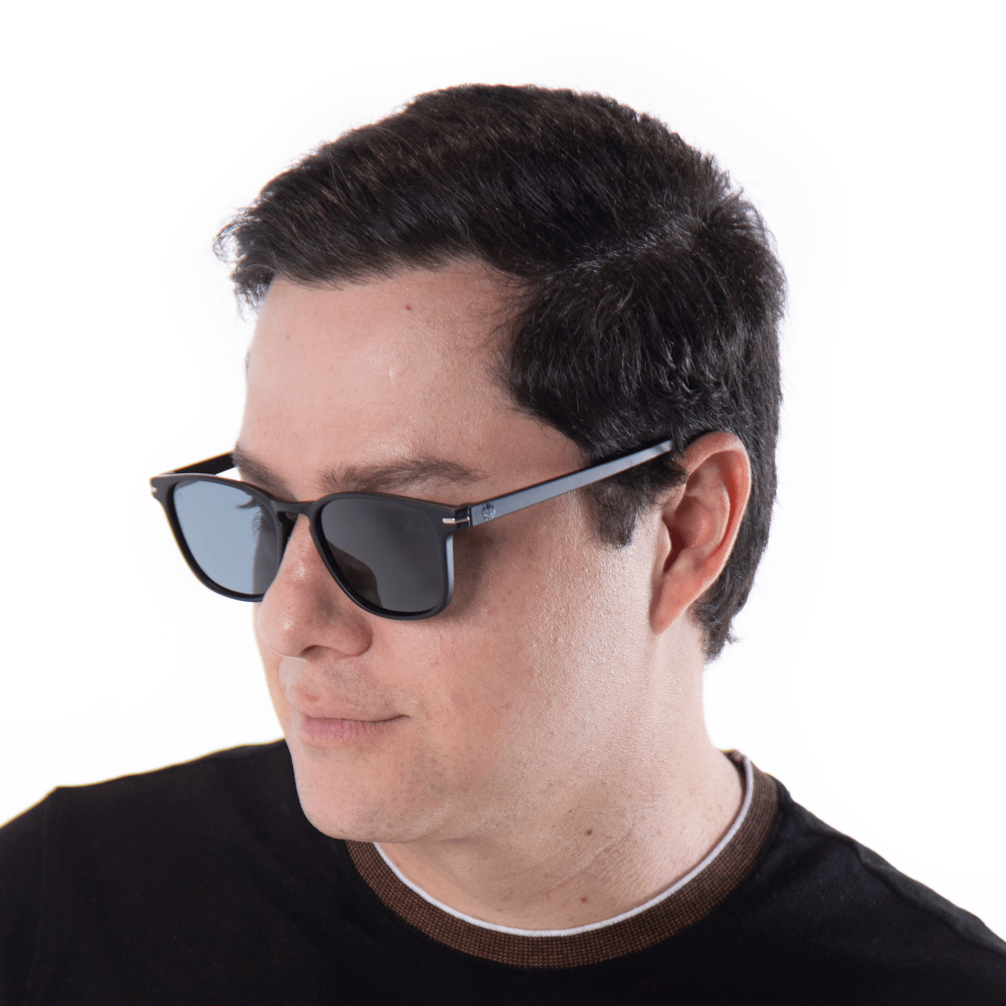 A male model wearing Honeydew Blackberry sunglasses, size large-XL at an angled view.