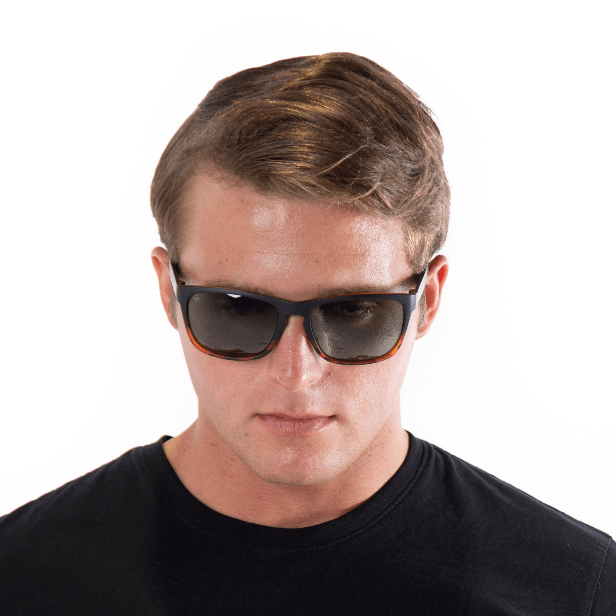 A male model wearing Sugar Kiwi sunglasses, size large-XL.