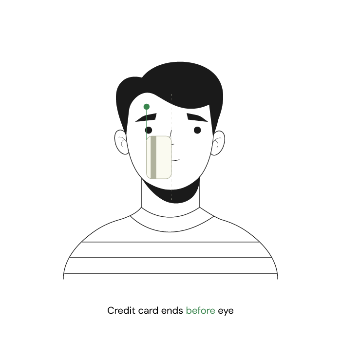 Credit card stops before the outer edge of the eye
