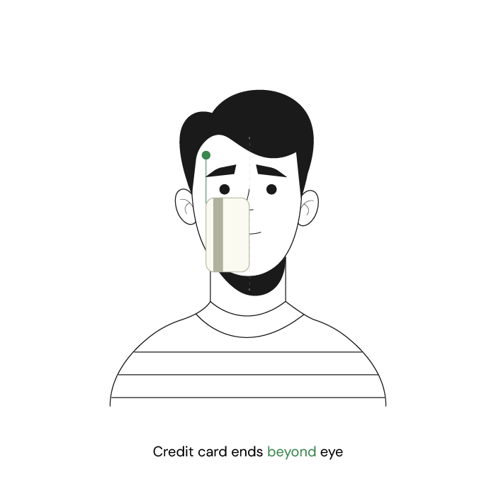Credit card reaches past the outer edge of the eye